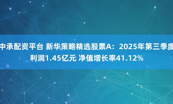 中承配资平台 新华策略精选股票A：2025年第三季度利润1.45亿元 净值增长率41.12%